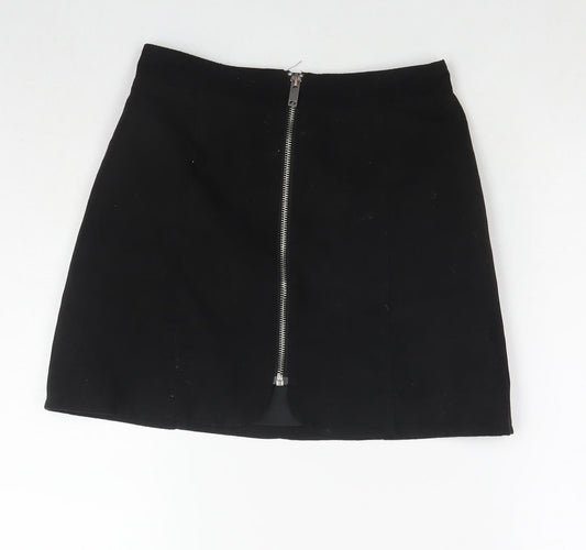 H&M Womens Black Polyester A-Line Skirt Size 6 Zip