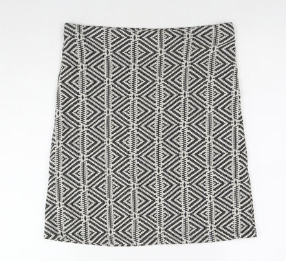 Dorothy Perkins Womens Black Geometric Cotton A-Line Skirt Size 10