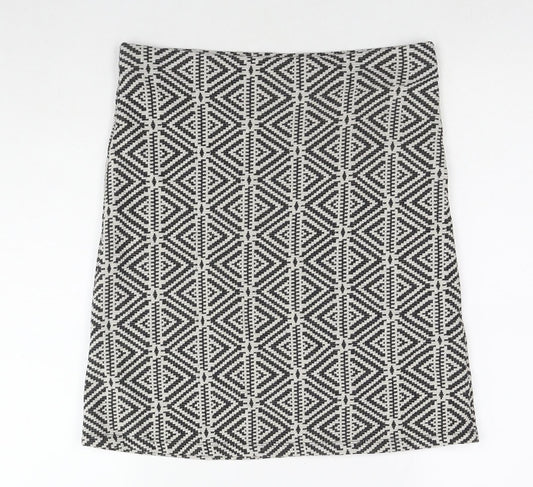 Dorothy Perkins Womens Black Geometric Cotton A-Line Skirt Size 10