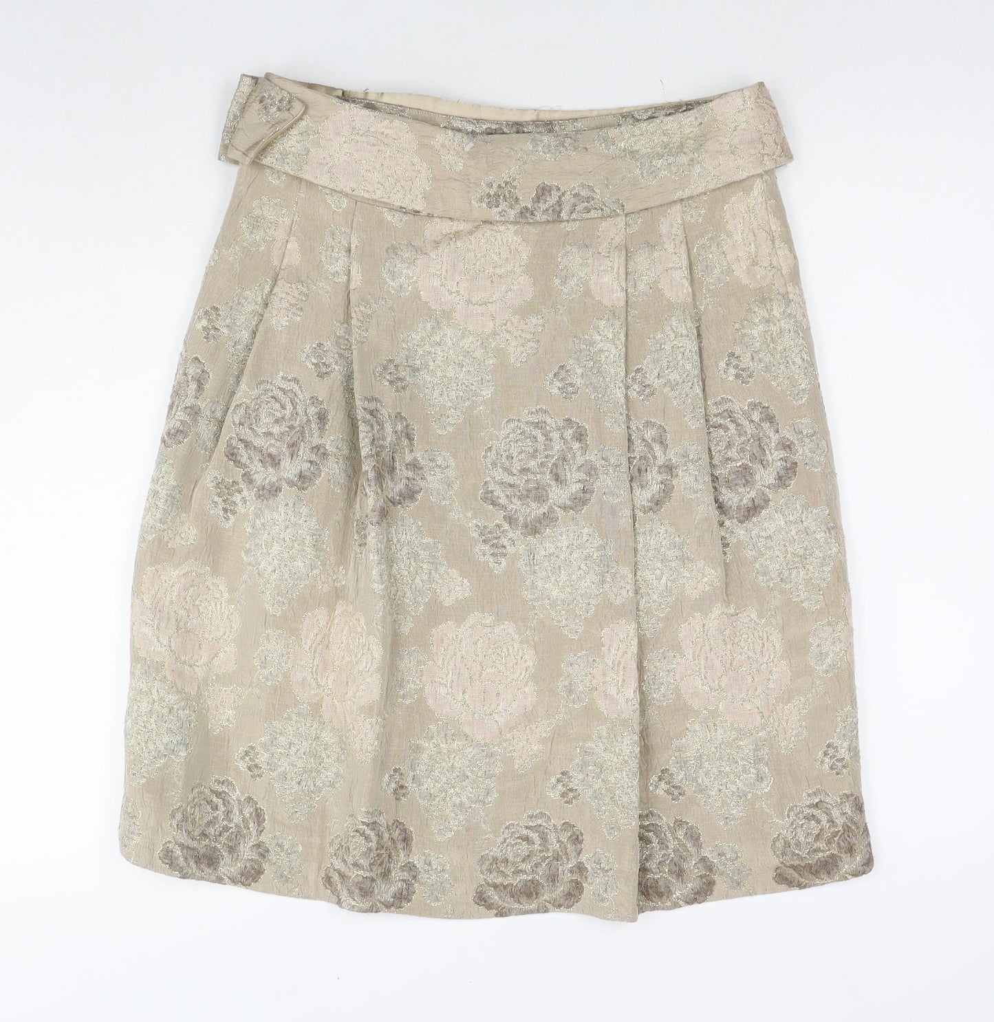 Fenn Wright Manson Womens Beige Floral Acrylic A-Line Skirt Size 12 Zip