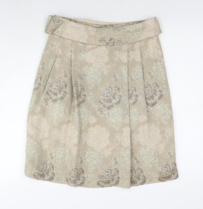 Fenn Wright Manson Womens Beige Floral Acrylic A-Line Skirt Size 12 Zip