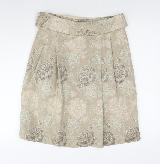 Fenn Wright Manson Womens Beige Floral Acrylic A-Line Skirt Size 12 Zip