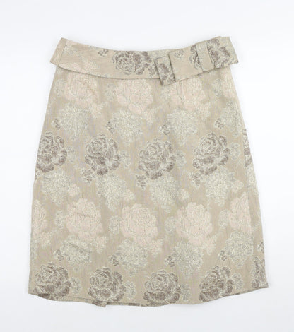 Fenn Wright Manson Womens Beige Floral Acrylic A-Line Skirt Size 12 Zip