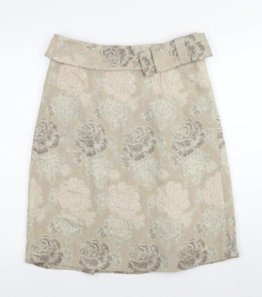 Fenn Wright Manson Womens Beige Floral Acrylic A-Line Skirt Size 12 Zip
