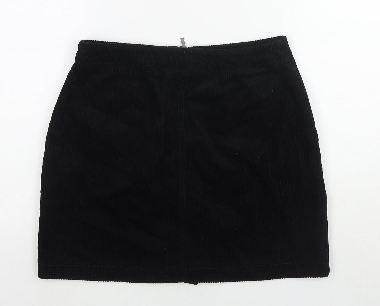 New Look Womens Black Cotton A-Line Skirt Size 8 Zip