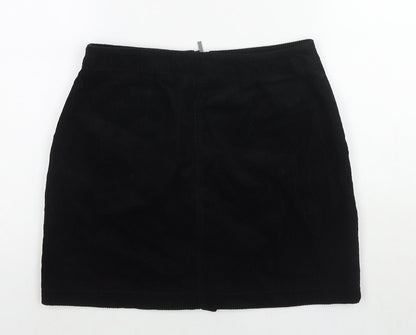 New Look Womens Black Cotton A-Line Skirt Size 8 Zip