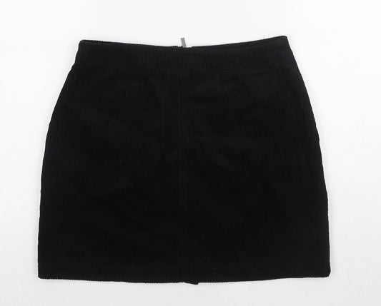 New Look Womens Black Cotton A-Line Skirt Size 8 Zip