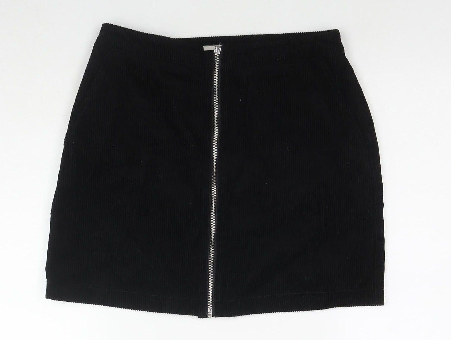 New Look Womens Black Cotton A-Line Skirt Size 8 Zip