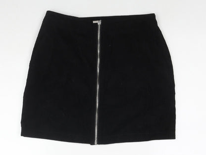 New Look Womens Black Cotton A-Line Skirt Size 8 Zip
