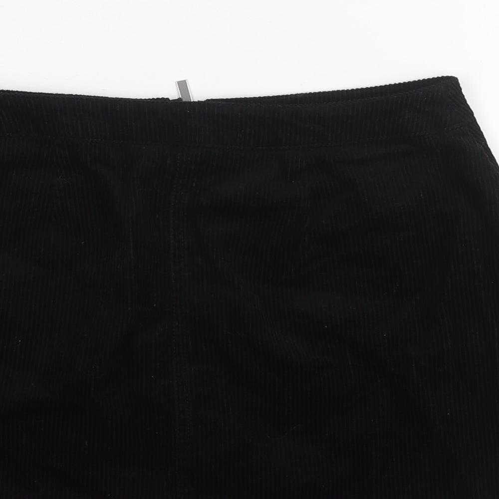New Look Womens Black Cotton A-Line Skirt Size 8 Zip
