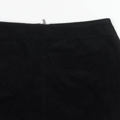 New Look Womens Black Cotton A-Line Skirt Size 8 Zip