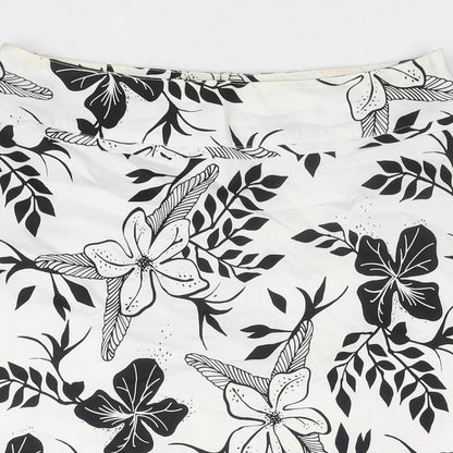 H&M Womens White Floral Cotton A-Line Skirt Size 10 Zip