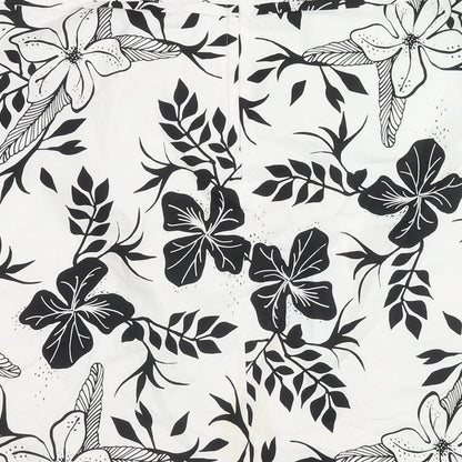 H&M Womens White Floral Cotton A-Line Skirt Size 10 Zip