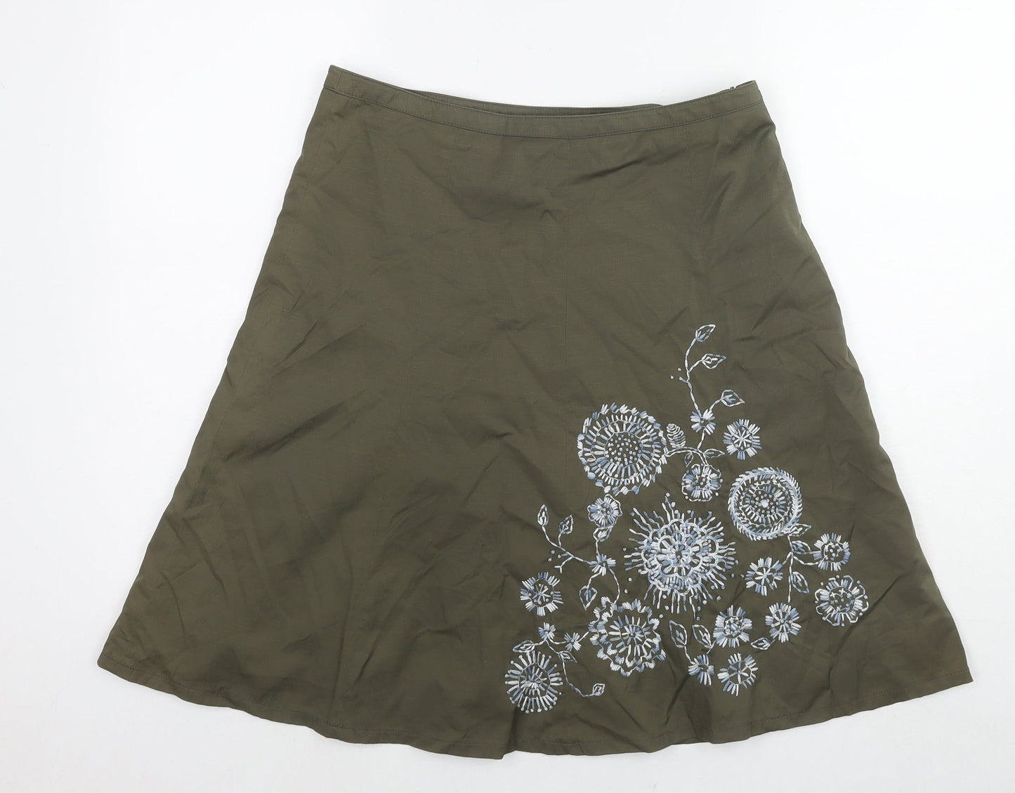 Mexx Womens Green Nylon A-Line Skirt Size 12 Zip - Flowers