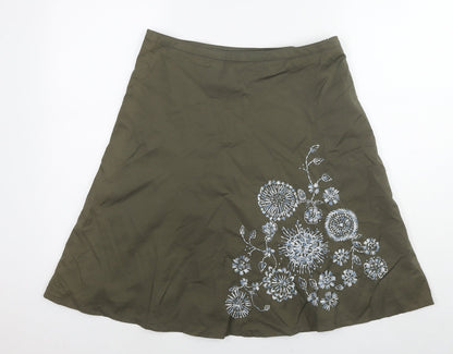 Mexx Womens Green Nylon A-Line Skirt Size 12 Zip - Flowers