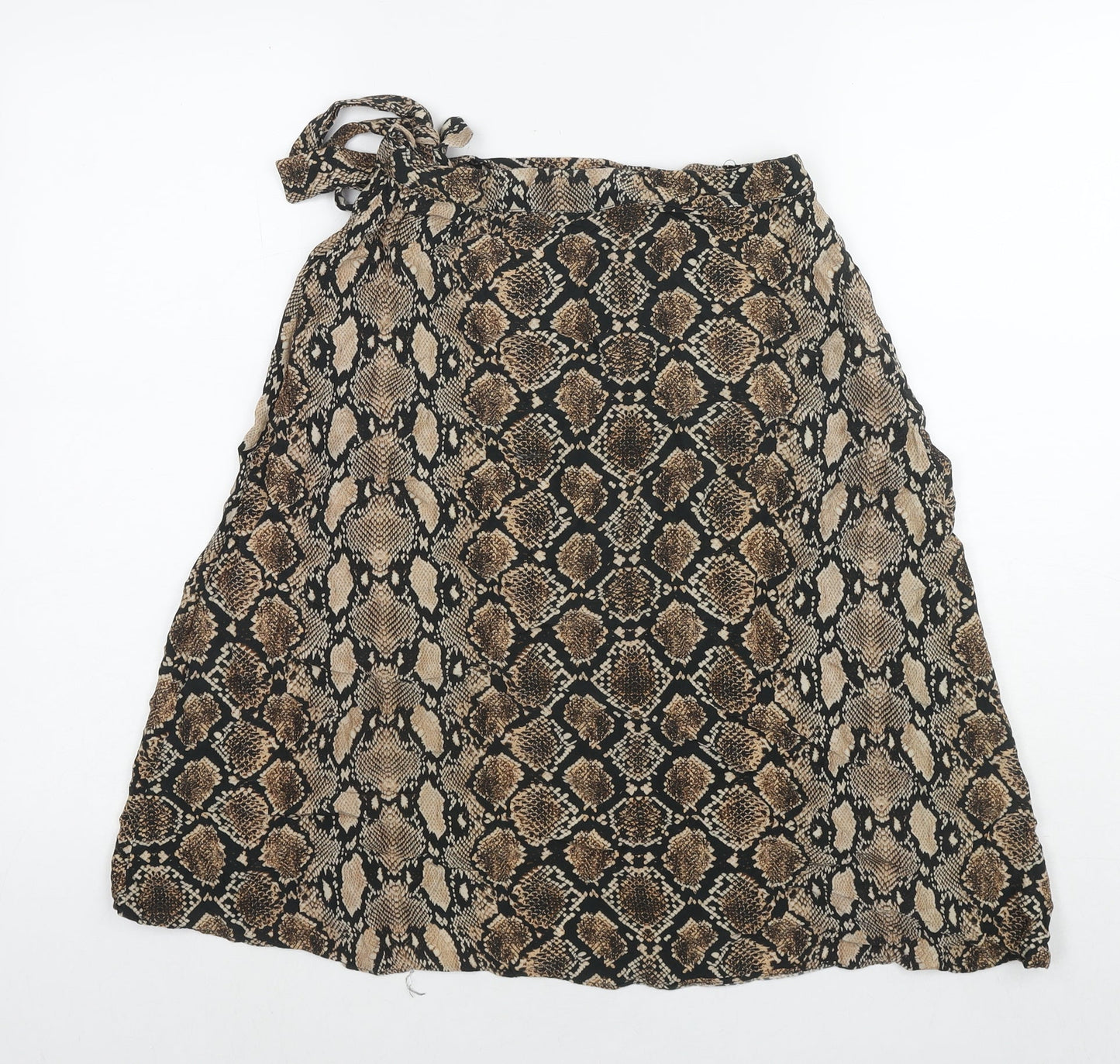 Bershka Womens Brown Animal Print Polyester Wrap Skirt Size S Button - Snake Pattern