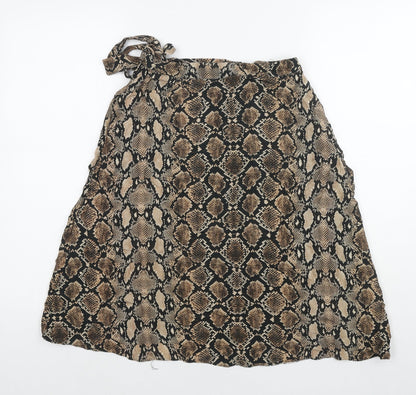 Bershka Womens Brown Animal Print Polyester Wrap Skirt Size S Button - Snake Pattern