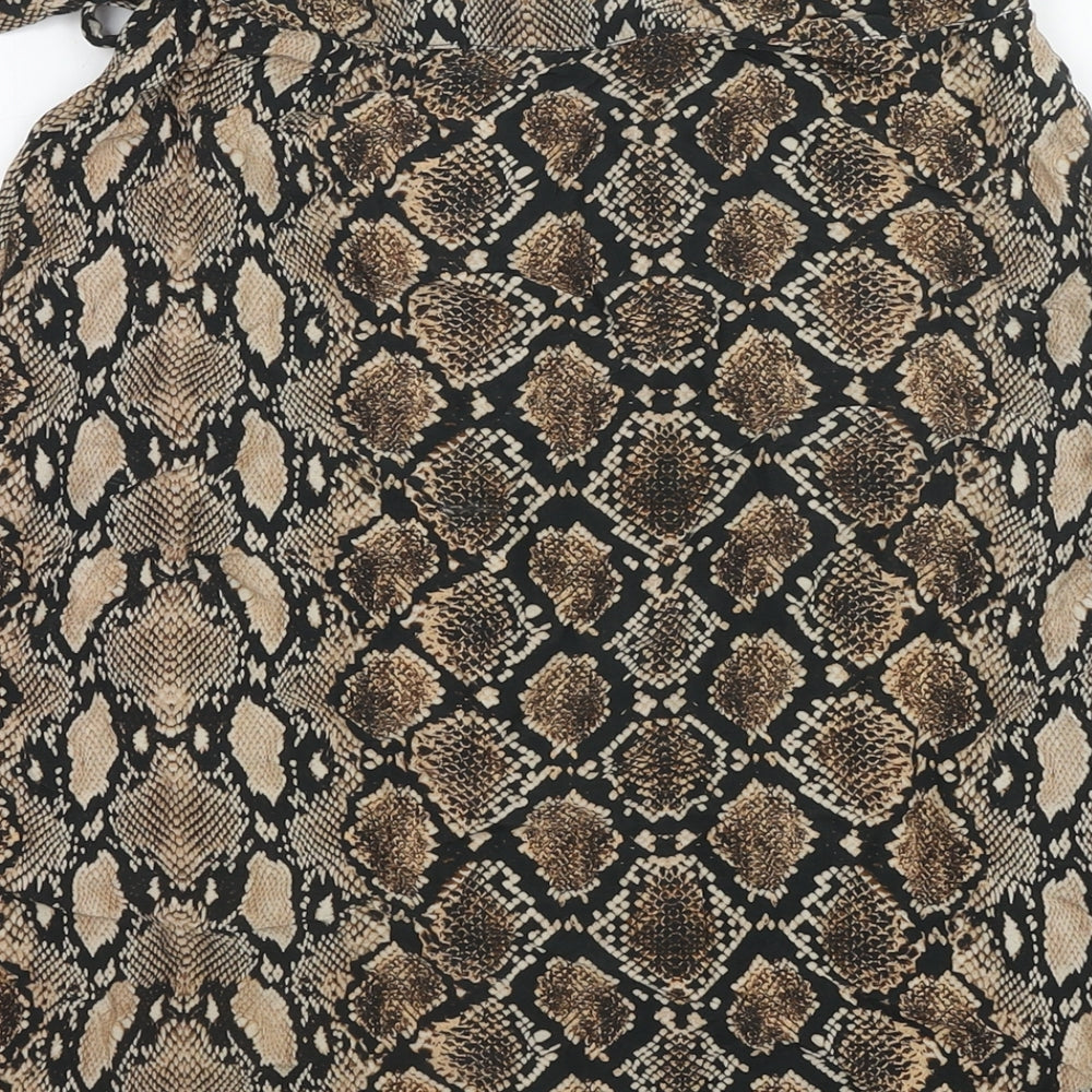 Bershka Womens Brown Animal Print Polyester Wrap Skirt Size S Button - Snake Pattern