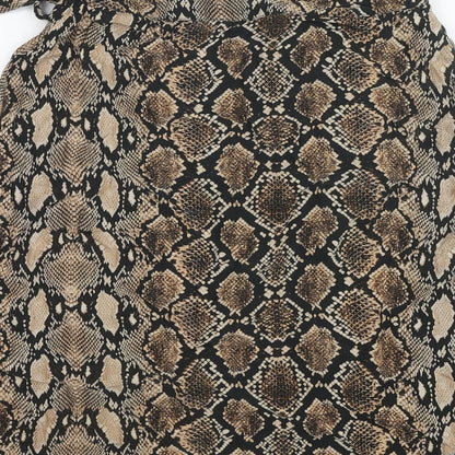 Bershka Womens Brown Animal Print Polyester Wrap Skirt Size S Button - Snake Pattern