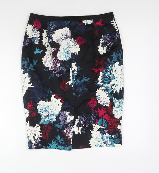 Marks and Spencer Womens Black Floral Cotton Straight & Pencil Skirt Size 10 Zip