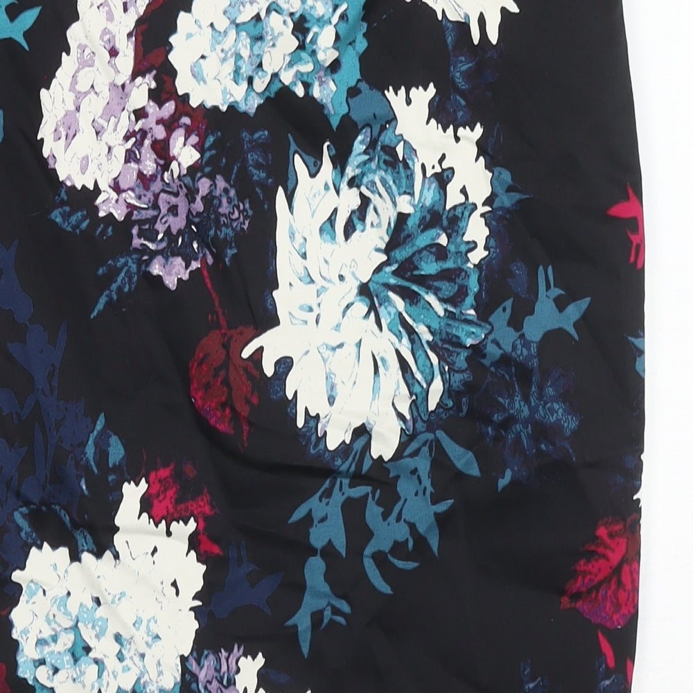 Marks and Spencer Womens Black Floral Cotton Straight & Pencil Skirt Size 10 Zip