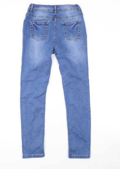 Denim & Co. Girls Blue Cotton Skinny Jeans Size 10-11 Years L24 in Regular Zip
