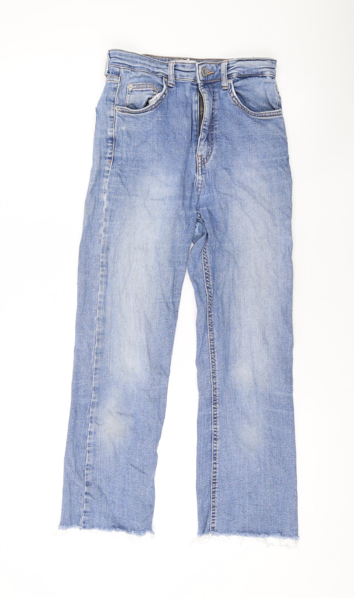Pull&Bear Womens Blue Cotton Straight Jeans Size 8 L22 in Regular Zip