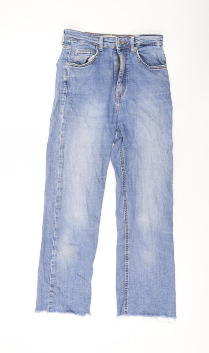 Pull&Bear Womens Blue Cotton Straight Jeans Size 8 L22 in Regular Zip