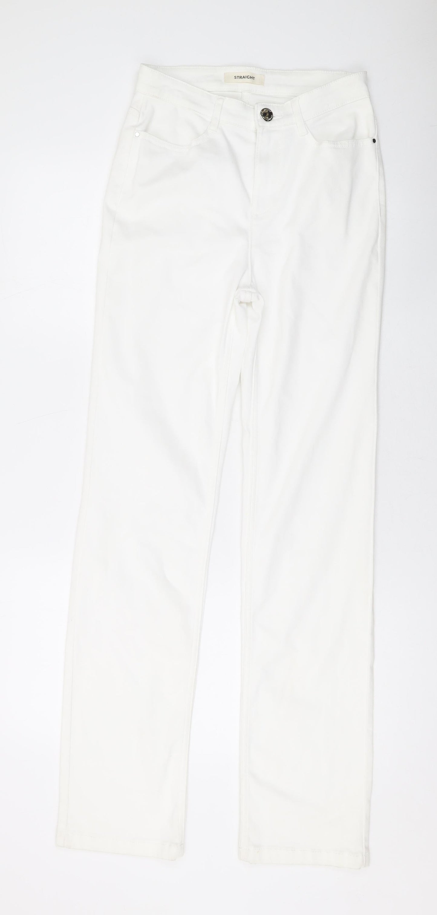 Per Una Womens White Cotton Straight Jeans Size 8 L32 in Regular Zip