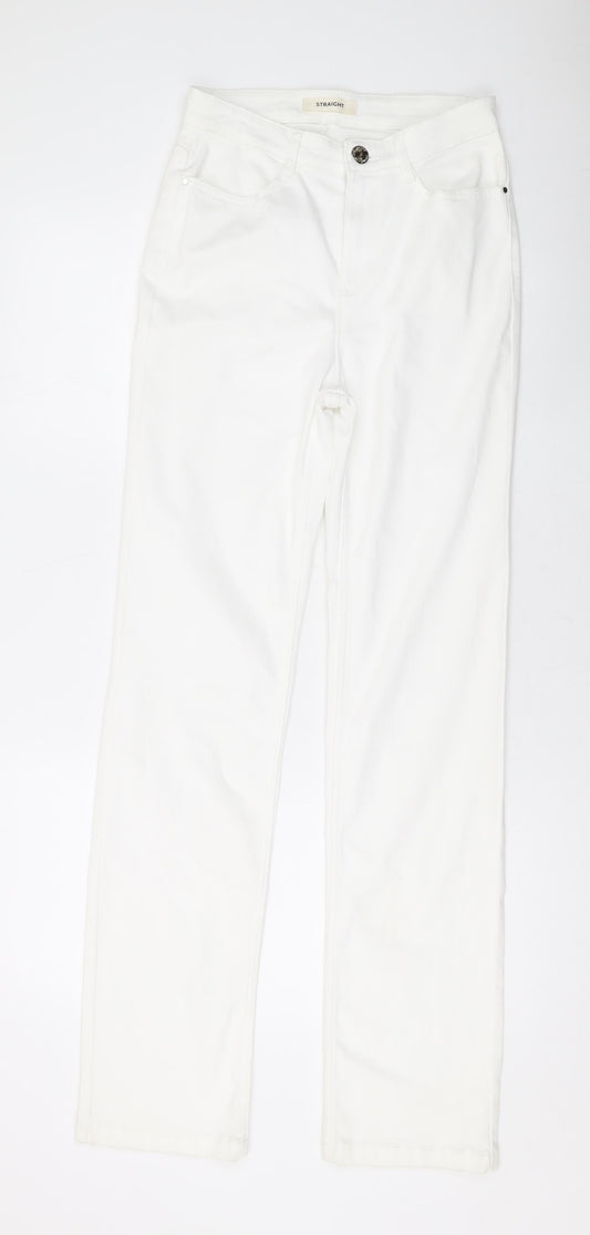 Per Una Womens White Cotton Straight Jeans Size 8 L32 in Regular Zip