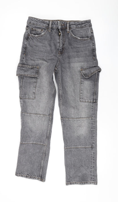 Topshop Womens Grey Cotton Straight Jeans Size 28 L25 in Regular Zip - Pockets