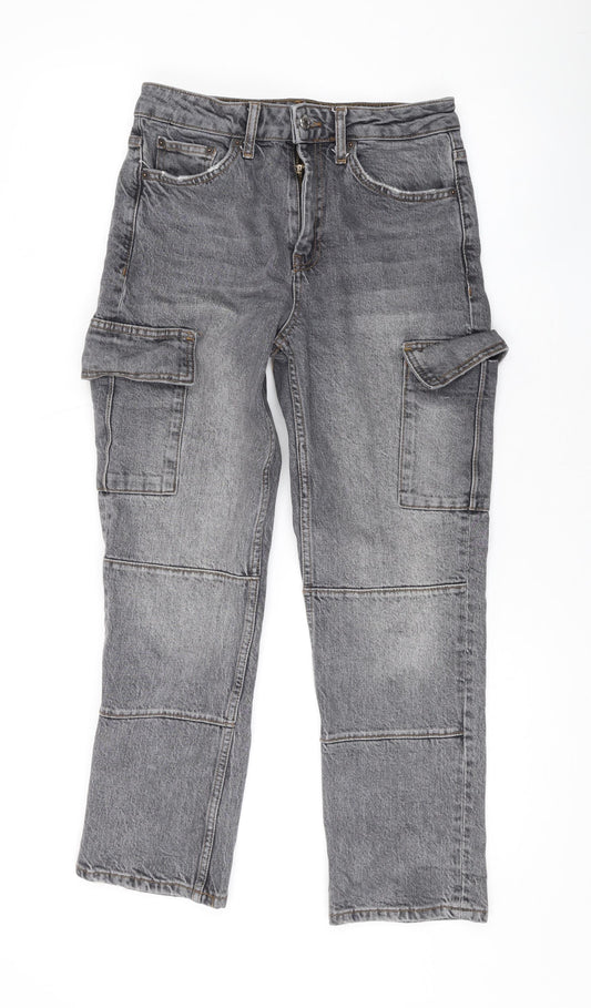 Topshop Womens Grey Cotton Straight Jeans Size 28 L25 in Regular Zip - Pockets
