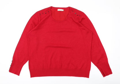 Micha Womens Red Round Neck Viscose Pullover Jumper Size 2XL