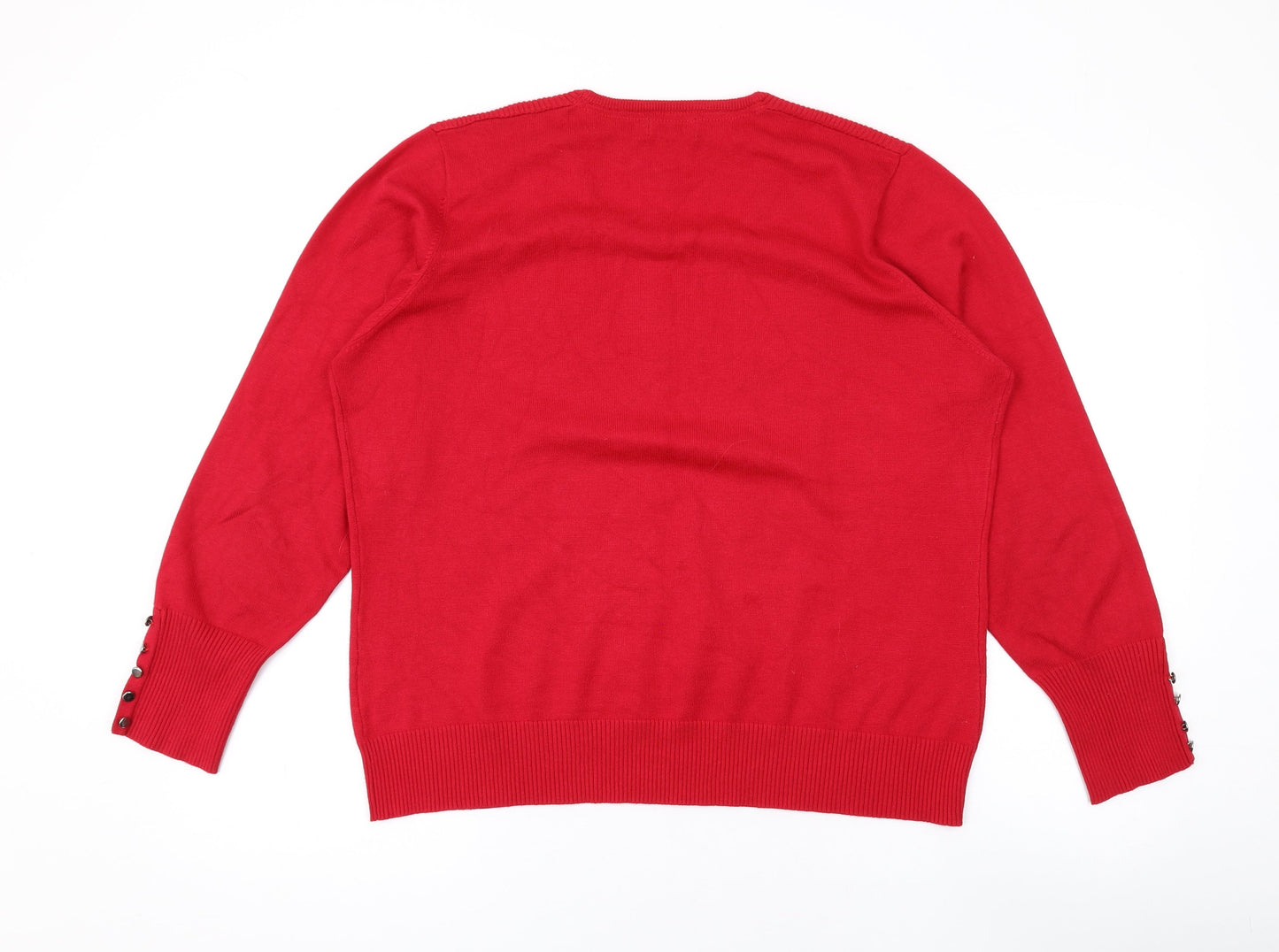 Micha Womens Red Round Neck Viscose Pullover Jumper Size 2XL