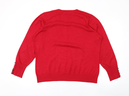 Micha Womens Red Round Neck Viscose Pullover Jumper Size 2XL