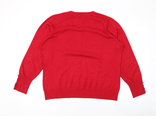 Micha Womens Red Round Neck Viscose Pullover Jumper Size 2XL