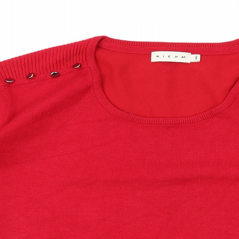 Micha Womens Red Round Neck Viscose Pullover Jumper Size 2XL
