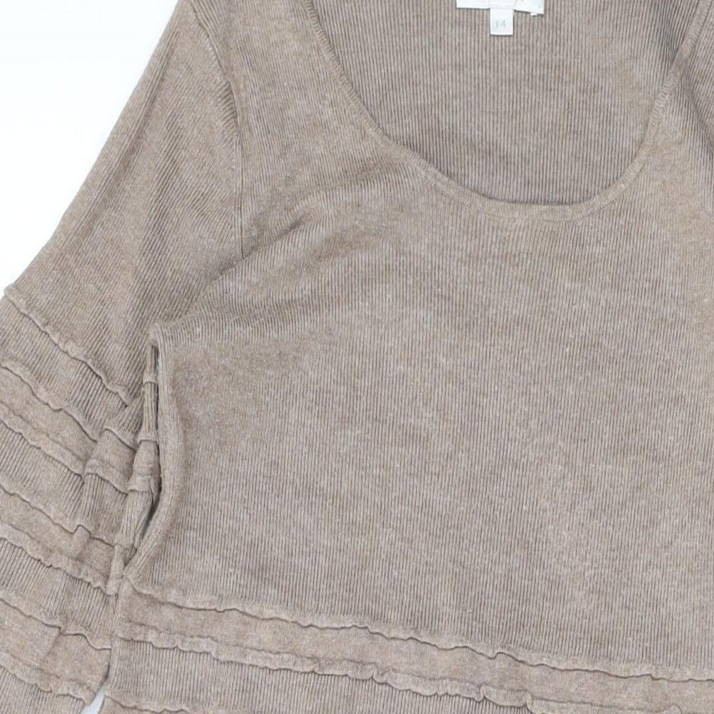 Kaliko Womens Brown Viscose A-Line Size 14 Scoop Neck Pullover