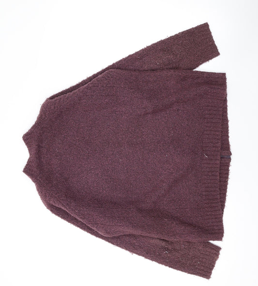 EWM Womens Purple Mock Neck Acrylic Full Zip Jumper Size M