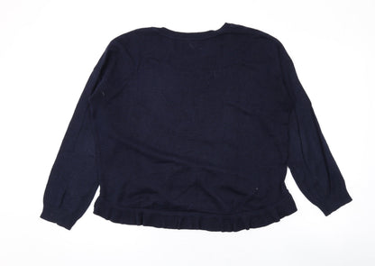 Little Miss Womens Blue Round Neck Cotton Pullover Jumper Size M