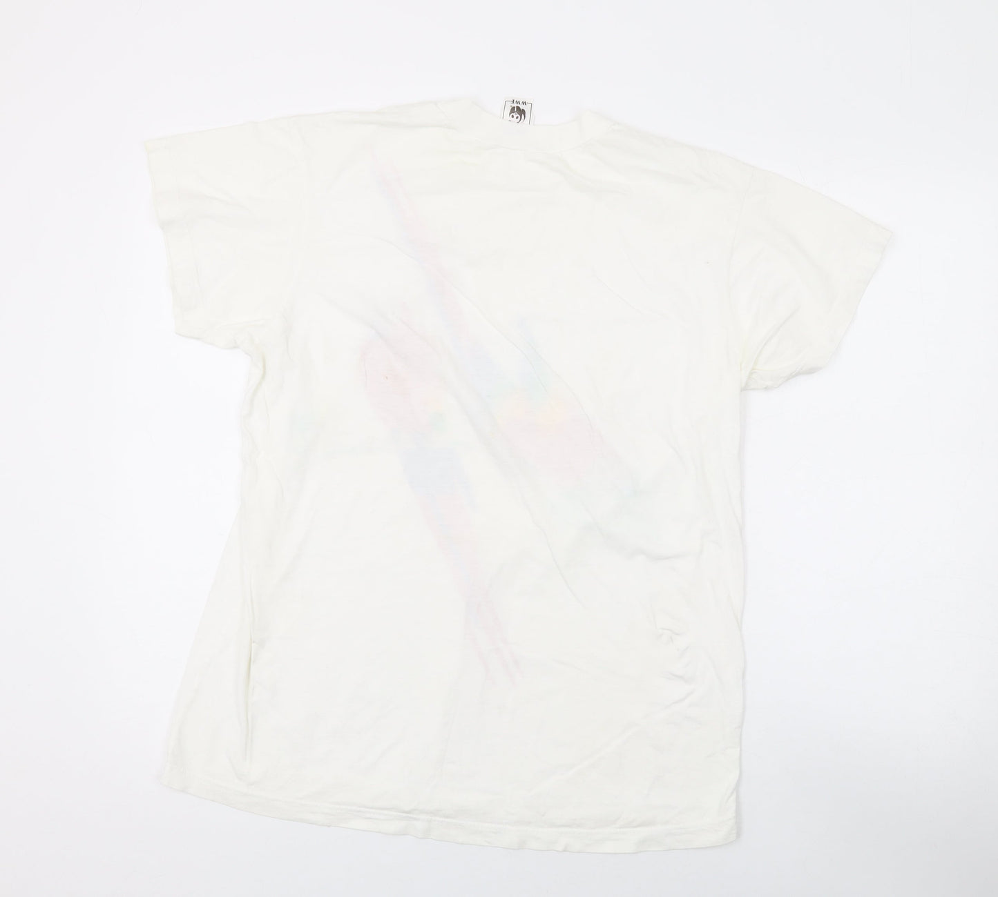 WWF Womens White Cotton Basic T-Shirt One Size Round Neck - Parrot