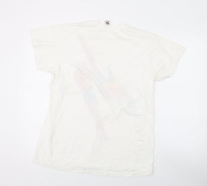 WWF Womens White Cotton Basic T-Shirt One Size Round Neck - Parrot