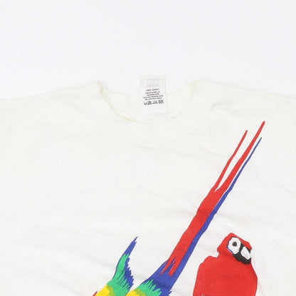 WWF Womens White Cotton Basic T-Shirt One Size Round Neck - Parrot