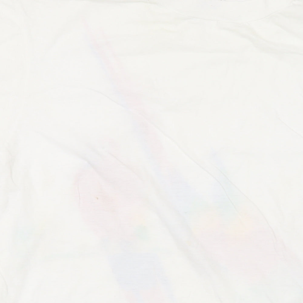 WWF Womens White Cotton Basic T-Shirt One Size Round Neck - Parrot