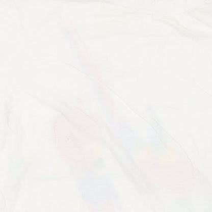 WWF Womens White Cotton Basic T-Shirt One Size Round Neck - Parrot