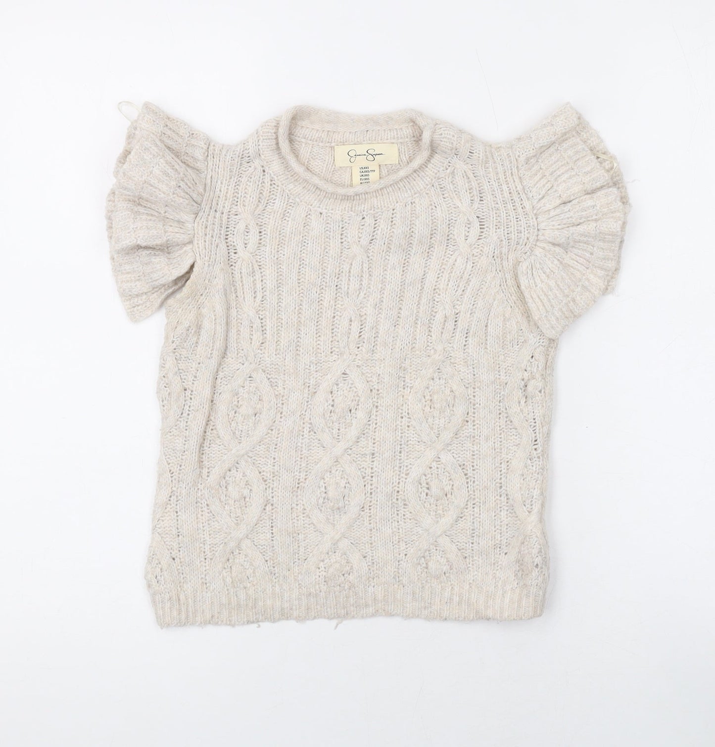 Jessica Simpson Womens Beige Round Neck Polyester Pullover Jumper Size 2XS