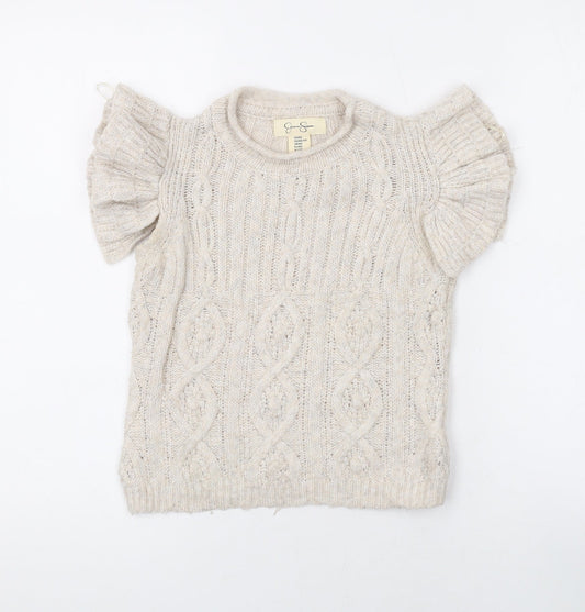 Jessica Simpson Womens Beige Round Neck Polyester Pullover Jumper Size 2XS