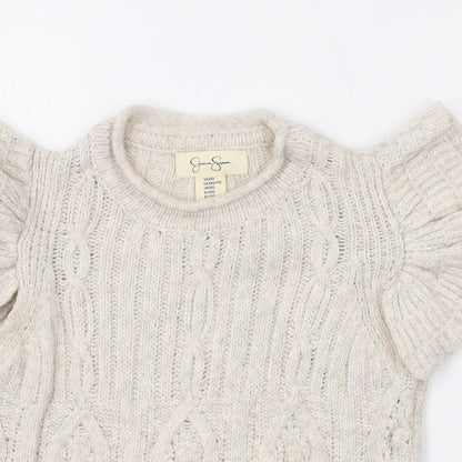 Jessica Simpson Womens Beige Round Neck Polyester Pullover Jumper Size 2XS