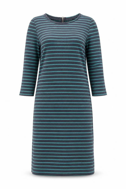 VERO MODA Womens Green Striped Polyester T-Shirt Dress Size S Round Neck Zip