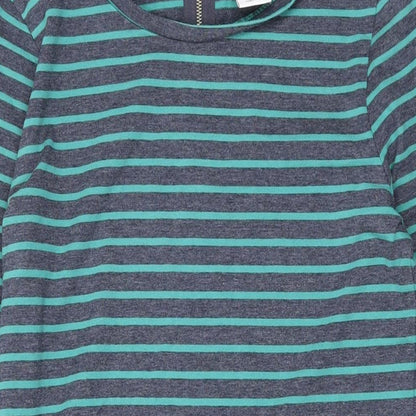 VERO MODA Womens Green Striped Polyester T-Shirt Dress Size S Round Neck Zip